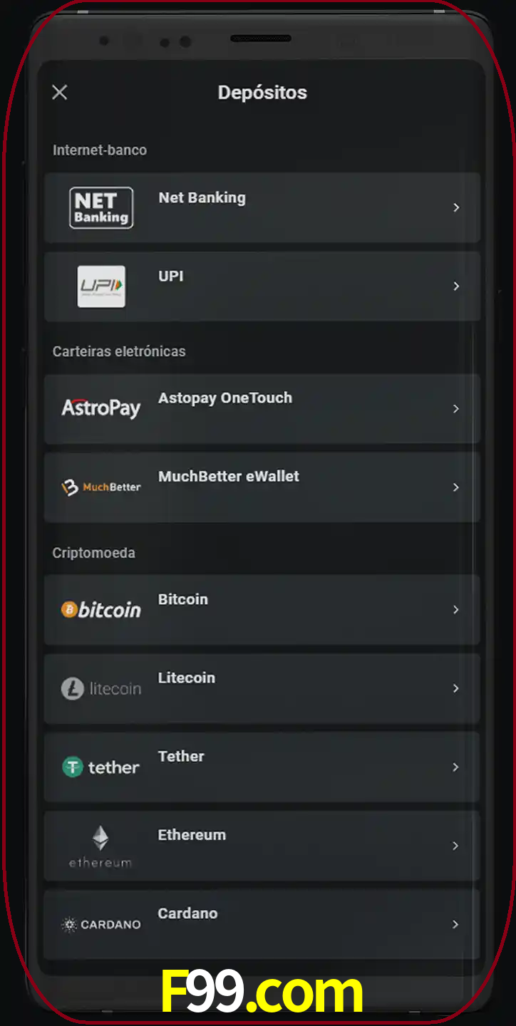 Você pode usar métodos alternativos de depósito.